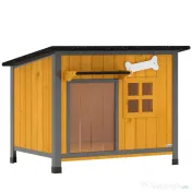 PawHut Cușcă pentru câini de exterior din lemn și oțel rezistent la mușcături, cu acoperiș rabatabil și perdea pentru ușă, galben