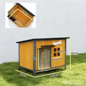 PawHut Cușcă pentru câini de exterior din lemn și oțel rezistent la mușcături, cu acoperiș rabatabil și perdea pentru ușă, galben