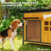 PawHut Cușcă pentru câini de exterior din lemn și oțel rezistent la mușcături, cu acoperiș rabatabil și perdea pentru ușă, galben