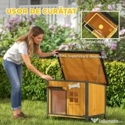 PawHut Cușcă pentru câini de exterior din lemn și oțel rezistent la mușcături, cu acoperiș rabatabil și perdea pentru ușă, galben