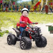 HOMCOM ATV Electric pentru Copii 12V, cu Faruri LED, Sunete și Pedală de Accelerație, Vârsta 3-5 Ani, Roșu 