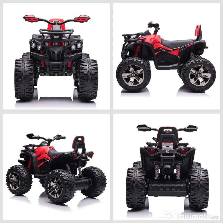 HOMCOM ATV Electric pentru Copii 12V, cu Faruri LED, Sunete și Pedală de Accelerație, Vârsta 3-5 Ani, Roșu