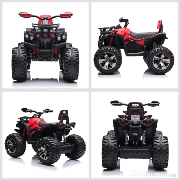 HOMCOM ATV Electric pentru Copii 12V, cu Faruri LED, Sunete și Pedală de Accelerație, Vârsta 3-5 Ani, Roșu