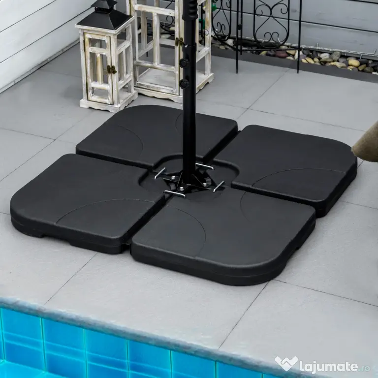 Outsunny Bază pentru Umbrelă, Set 4 Bucăți din HDPE, Umplută cu Apă sau Nisip, 104x104x7.5 cm, Neagră