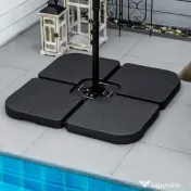 Outsunny Bază pentru Umbrelă, Set 4 Bucăți din HDPE, Umplută cu Apă sau Nisip, 104x104x7.5 cm, Neagră 