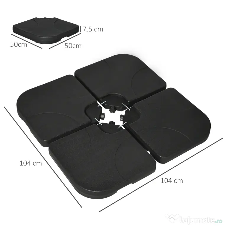 Outsunny Bază pentru Umbrelă, Set 4 Bucăți din HDPE, Umplută cu Apă sau Nisip, 104x104x7.5 cm, Neagră