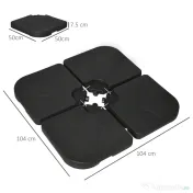 Outsunny Bază pentru Umbrelă, Set 4 Bucăți din HDPE, Umplută cu Apă sau Nisip, 104x104x7.5 cm, Neagră 