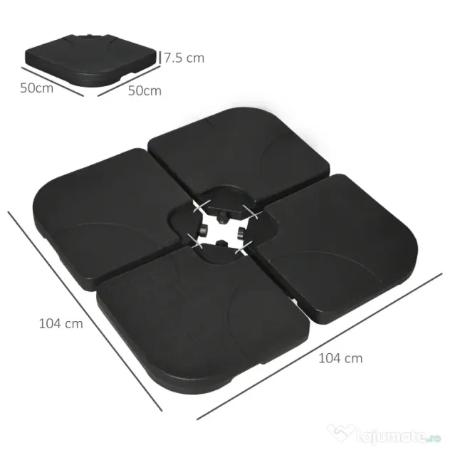 Outsunny Bază pentru Umbrelă, Set 4 Bucăți din HDPE, Umplută cu Apă sau Nisip, 104x104x7.5 cm, Neagră