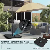 Outsunny Bază pentru Umbrelă, Set 4 Bucăți din HDPE, Umplută cu Apă sau Nisip, 104x104x7.5 cm, Neagră 