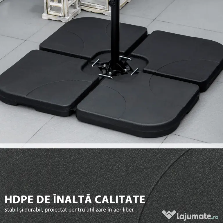Outsunny Bază pentru Umbrelă, Set 4 Bucăți din HDPE, Umplută cu Apă sau Nisip, 104x104x7.5 cm, Neagră