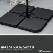 Outsunny Bază pentru Umbrelă, Set 4 Bucăți din HDPE, Umplută cu Apă sau Nisip, 104x104x7.5 cm, Neagră 