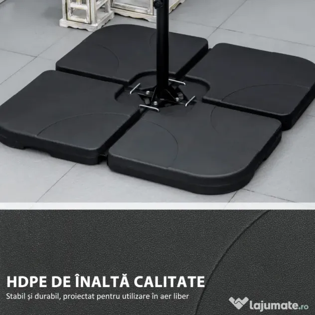 Outsunny Bază pentru Umbrelă, Set 4 Bucăți din HDPE, Umplută cu Apă sau Nisip, 104x104x7.5 cm, Neagră
