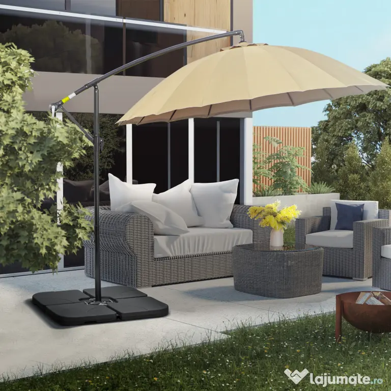 Outsunny Bază pentru Umbrelă, Set 4 Bucăți din HDPE, Umplută cu Apă sau Nisip, 104x104x7.5 cm, Neagră