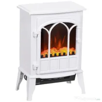 HOMCOM Șemineu Electric de Podea, Putere 1000W / 2000W, cu Efect de Flacără Reglabil, 39x23x56,5cm, Alb