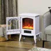 HOMCOM Șemineu Electric de Podea, Putere 1000W / 2000W, cu Efect de Flacără Reglabil, 39x23x56,5cm, Alb 
