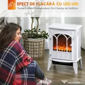 HOMCOM Șemineu Electric de Podea, Putere 1000W / 2000W, cu Efect de Flacără Reglabil, 39x23x56,5cm, Alb 