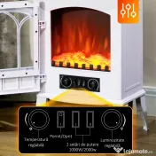 HOMCOM Șemineu Electric de Podea, Putere 1000W / 2000W, cu Efect de Flacără Reglabil, 39x23x56,5cm, Alb 