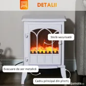 HOMCOM Șemineu Electric de Podea, Putere 1000W / 2000W, cu Efect de Flacără Reglabil, 39x23x56,5cm, Alb 