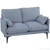 HOMCOM Canapea 2 locuri din material respirabil cu perne groase, 2 perne, cotiere, pentru living, Albastru