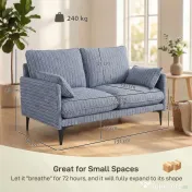 HOMCOM Canapea 2 locuri din material respirabil cu perne groase, 2 perne, cotiere, pentru living, Albastru