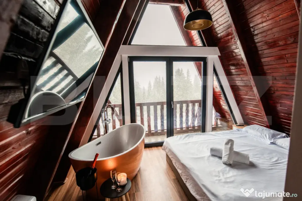 Cabana A-Frame, 195 mp utili, 600 mp teren, Saună & Ciubăr