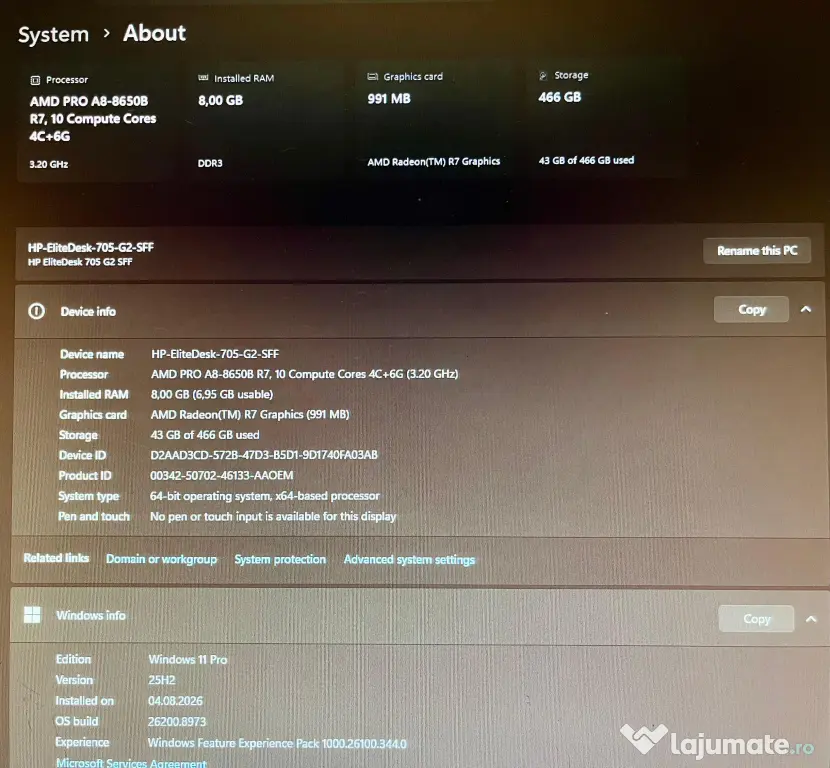 Sistem HP EliteDesk 705 G2 SFF cu Windows 11 Pro și Office 2019