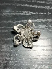 Broșă Vintage Metalică model Floral cu Strasuri Stil Retro Gotic 3 cm anii 70-80 