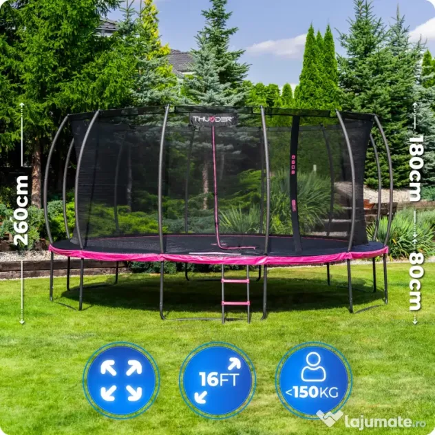 Trambulină de grădină, Uriasa 16FT - 488 cm, negru cu roz