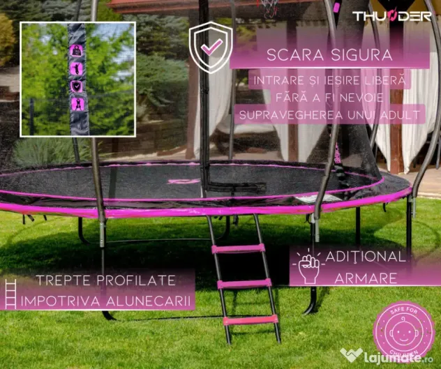 Trambulină de grădină, Uriasa 16FT - 488 cm, negru cu roz