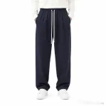 Pantaloni Lungi Largi Bărbați Bleumarin cu Șnur Lung și Buzunar la Spate