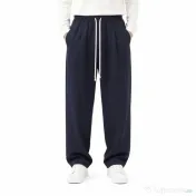 Pantaloni Lungi Largi Bărbați Bleumarin cu Șnur Lung și Buzunar la Spate 