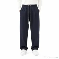 Pantaloni Lungi Largi Bărbați Bleumarin cu Șnur Lung și Buzunar la Spate