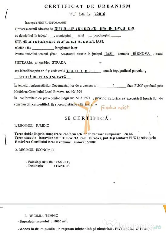 Teren intravilan 8000mp, Comuna Bârnova Iași - Pietraria (Iasi)