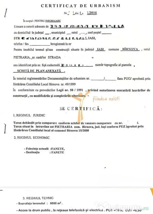 Teren intravilan 8000mp, Comuna Bârnova Iași - Pietraria (Iasi)