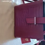 Poșetă din piele naturală roșu bordeaux, baretă de mână și de umăr