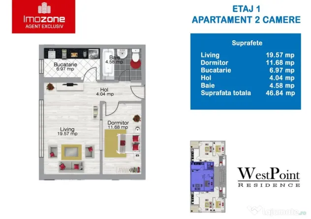 Apartament 2 Camere, 47 mp. centrala proprie, Militari - ...