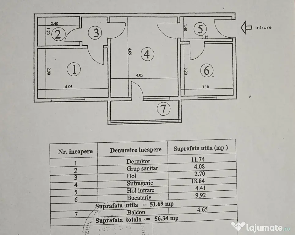 Apartament 2 camere, 56,34 mp, parter, Vișoi 3 – centrală, balcon
