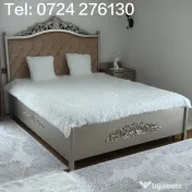 Vând set mobilier dormitor König - lemn sculptat - culoare Platină 