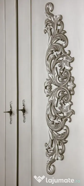 Vând set mobilier dormitor König - lemn sculptat - culoare Platină