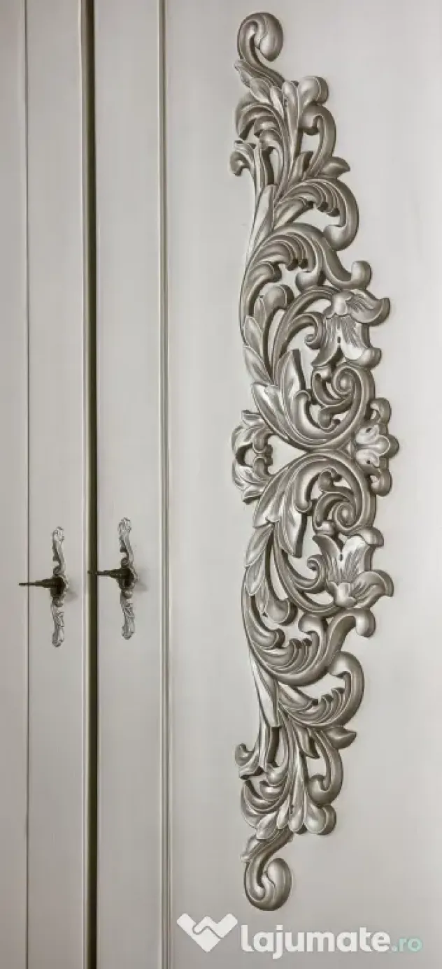 Vând set mobilier dormitor König - lemn sculptat - culoare Platină