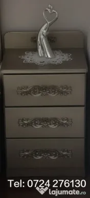 Vând set mobilier dormitor König - lemn sculptat - culoare Platină 