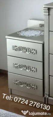 Vând set mobilier dormitor König - lemn sculptat - culoare Platină 
