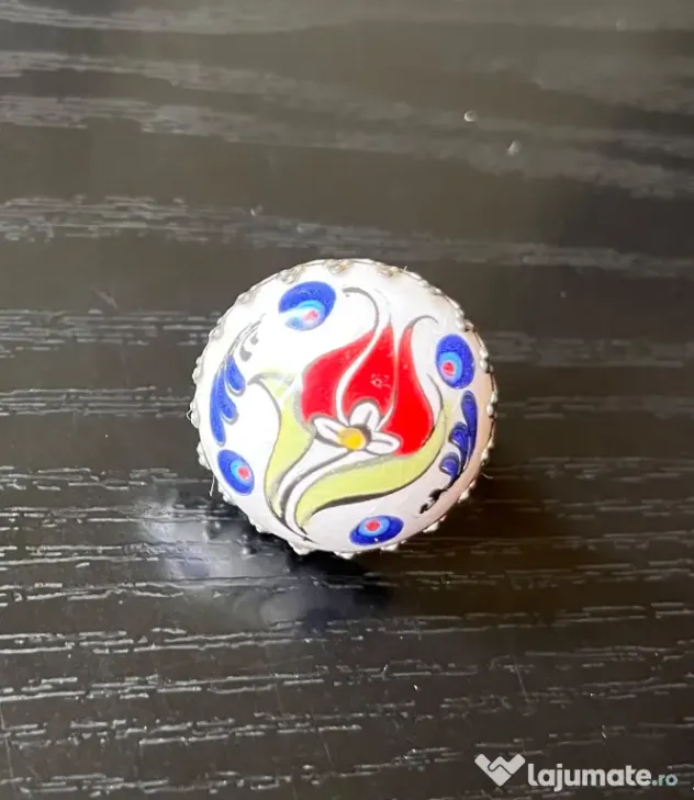 Inel Etnic Turcesc, Model Lalea Otomană, Ceramică și Metal Neferos, Reglabil