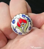 Inel Etnic Turcesc, Model Lalea Otomană, Ceramică și Metal Neferos, Reglabil