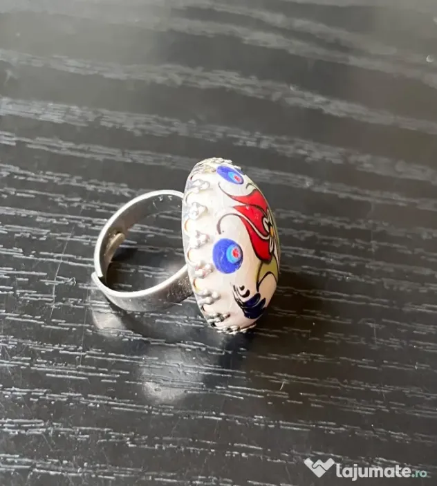 Inel Etnic Turcesc, Model Lalea Otomană, Ceramică și Metal Neferos, Reglabil