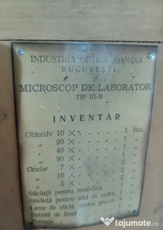 Microscop de laborator vintage Binoclu tip ML-3-I.B. cu accesorii