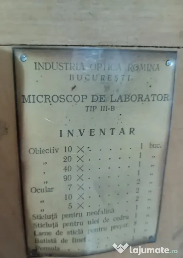 Microscop de laborator vintage Binoclu tip ML-3-I.B. cu accesorii