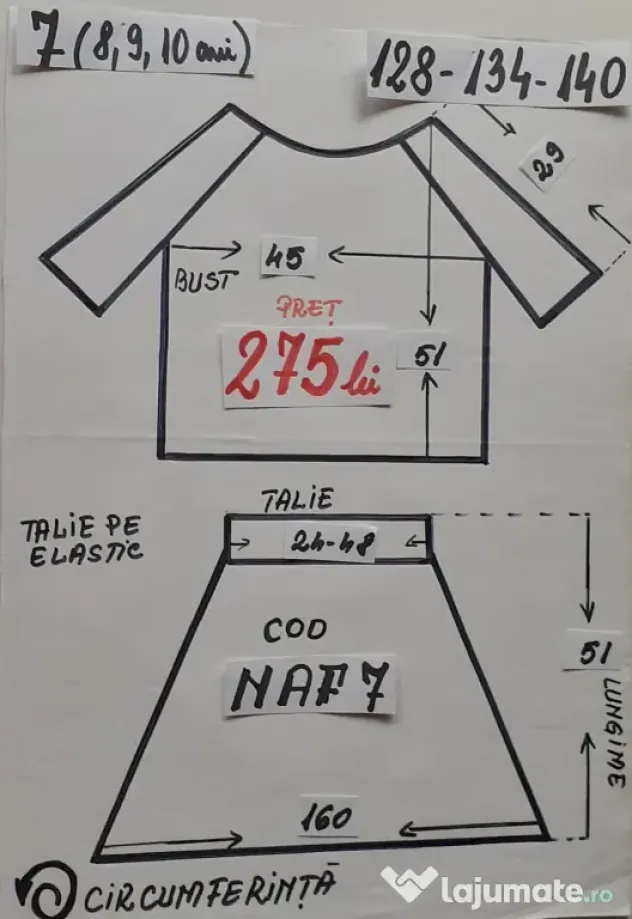 Costum popular pentru copii 8-9-10-11-12-13 ani,275 lei