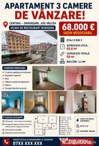 Aparament 3 camere ultracentral Dragasani 
