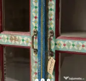 Dulap Pictat din Lemn de Mango cu Vitrina 